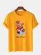 メンズ漫画バスケットボールベアプリントコットンカジュアル半袖Tシャツ - 黄