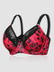 Women Floral Mesh Trim Lightly Lined Full Cup Sexy Bras - Red