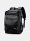 Men's PU Retro Korean Casual Backpack Travel Bag Men's Business Computer Backpack College and Middle School Student Schoolbag - Black