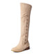 Women Solid Color Suede Zipper Block Heel Over Knee Boots - Camel