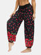 Bohemian Butterfly Cherry Flower Print Sports Yoga Bloomers Pants - Black#1