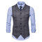 Casual Business Slim Fit Plaid Suit Collar Vest Pure Color Waistcoats For Men - Grey