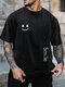 Mens Funny Smile Letter Print Crew Neck Casual Short Sleeve T-Shirts Winter - Black