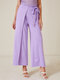 Solid Pocket Knotted Stitch Wide Leg Pants For Women - Purple