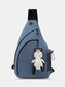 Men Nylon Earphone Hole Waterproof Large Capacity Chest Bags Shoulder Bag Crossbody Bag - Blue