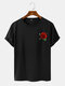 Mens Rose Floral Chest Print Short Sleeve Casual T-Shirts - Black