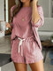Solid Color Long Sleeve Loose Casual Suit For Women - Pink