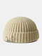 Unisex Acrylic Knitted Solid Color Letter Decorative Pin Dome All-match Warmth Brimless Beanie Landlord Cap Skull Cap - Apricot