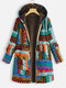Винтаж Флисовое  длинное пальто женское с принтом и карманом на молнии - синий