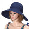 Women Summer Foldable Anti-UV Protective Beach Sun Hat Outdoor Driving Wide Brim Visor Cap - Navy