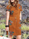 Women Floral Print Lapel Button Front Cotton Cargo Shirt Dress - Orange