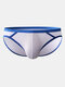 Mesh Breathable Patchwork Briefs Pure Color Pouch Underwear - Blue