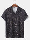 Mens Celestial Starry Sky Print Revere Collar Street Short Sleeve Shirts - Black