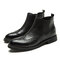 Men Brogue Carved Elastic Band Slip On Casual Chelsea Boots - Black