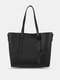 Women Vintage Large Capacity Solid Color Faux Leather Handbag Brief Tote - Black