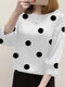 Dot Print Crew Neck 3/4 Sleeve Blouse For Women - White