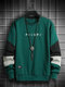 Mens Japanese Print Color Block Patchwork Pullover Sweatshirts Winter - Green