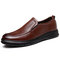 Men Pure Color Leather Non Slip Slip On Soft Casual Shoes - Brown