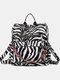 Women PU Leather Zebra Cow Pattern Printed Multi-Carry Backpack Shoulder Bag - 2