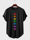 Camisetas masculinas de manga curta com estampa de corações Colorful com bainha curva - Preto