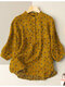 Floral Print Button Stand Collar 3/4 Sleeve Blouse For Women - Yellow