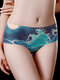 Ice Silk Seamless Print Butt Lifter Mid Waisted Soft Panties - Blue