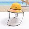 Cute Cartoon Children's Dust Fisherman Hat Removable Face Screen  - Yellow