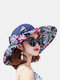 Women Cotton Double-sided Wear Bowknot Flower Pattern Printing Sun Protection Bucket Hat - Navy