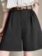 Pantalones cortos de pierna ancha con cintura elástica y bolsillo sólido para mujer - Negro