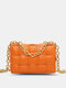 Women Faux Leather Fashion Solid Color Lattice Pattern Chain  Crossbody Bag - Orange