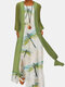 Dragonfly Print Two-piece Set Long Sleeve Plus Size Dress - Green