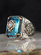 1 Pcs Vintage Ethnic Classic Texture Set Bright Colors Zircon Ring - Blue