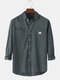 Mens Solid Color Double Pocket Lapel High Low Hem Long Sleeve Shirts - Grey