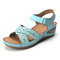 LOSTISY Stitching Cross Strap Hook Loop Lightweight Summer Casual Sandals - Light Blue