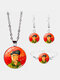 3 Pcs Ldyllic Scenery Men Women Jewelry Set Printed Adjustable Glass Necklace Earrings Bracelet - #11