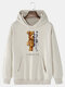 Mens Mechanical Bear Print Cotton Daily Drawstring Pullover Hoodie-7 Colors - Khaki