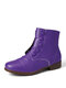 Women Casual Solid Color Button Decoration Comfortable Flat Short Boots - Purple