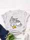 Cartoon Cat Printed O-neck Short Sleeve T-shirt - White 1#