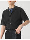 Mens Ribbed Knit Lapel Collar Button Shirt - Black