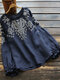 Embroidery Lace Long Sleeve Plus Size Vintage Blouse - Navy