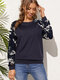 Flower Print Long Sleeve Crew Neck Sweatshirt For Women - Navy
