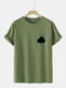 Mens Splatter Spades Poker Print 100% Cotton Casual Short Sleeve T-Shirts - Army Green