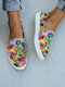 Women Fashion Heart Print Comfy Flats Casual Slip On Canvas Sneakers - Coloful