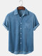 Mens Corduroy Solid Casual Daily Chest Pocket Lapel Collar Shirts - Blue