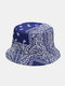 Unisex Cotton Print Summer Outdoor Sun Protection Sun Hat Double-sided Foldable Bucket Hat - Blue