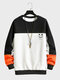Mens Smile Face Print Color Block Patchwork Pullover Sweatshirts Winter - Orange