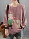 Cartoon Print Patch Plus Size Blouse for Women - Pink