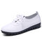 Women Lace-up Leather Solid Color Soft Sole Flat Shoes - White