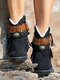 Plus Size Women Retro Ethnic Rivet Tassel Warm Lining Moccasin Short Boots - Black