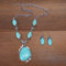 Vintage Turquoise Water Drop Pendant Earrings Ethnic Turquoise Necklace Earring Ring Bracelet Set - #01